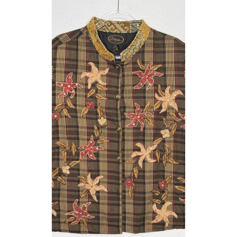 1990s Alex Kim Embroidered Plaid Jacket Women’s Plus Size 1X - Picture 5 of 16